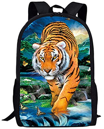 Belidome Animal Tiger School Bag for Kids Shoulder Backpack Pouch for Travel Picnic, 17 inch