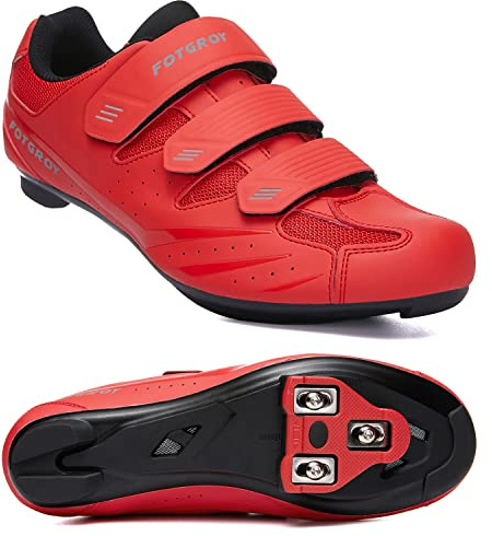 Men's Cycling Shoes for Women, Compatible with Peloton SPD ARC Look Delta Cleats, Unisex Bicycle Riding Spin Shoes Indoor Road Rcing Bikes Shoe Red Size UK8