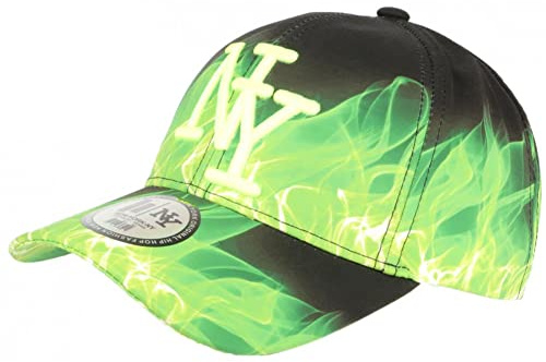 Hip Hop Honour Casquette Enfant Verte Fluo et Noire Streetwear Fire NY Baseball de 7 a 11 Ans - Taille Unique - Vert