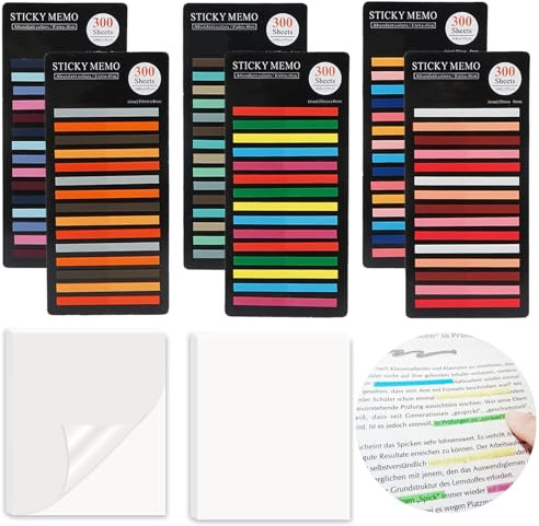 1800pcs Haftstreifen Pastell long Highlight Stripes +100pcs Transparente Haftnotizen, Sticky Notes Textmarker Streifen Page Marker Clear Sticky Notes Beschreibbar Tabs for Books Schule Zubehör