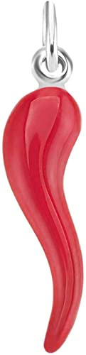 Gold Gala Ciondolo Corno Portafortuna in Argento 925, Pendente Cornetto Napoletano per Collane e Bracciali (3 cm, Rosso)