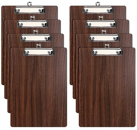 (8 Stück) Klemmbrett Holz A4,Schreibbrett Klemmbretter mit Metalklemme und Aufhängeose, Clipboard Schreibplatte für Büro,Restaurant,Schule