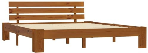 Gecheer Moderna Struttura Letto Matrimoniale in Pino, Struttura Letto Vergine, 180 x 200 cm, Marrone Miele con Comodino
