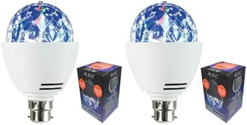 MSC LED B22 Disco Ball Light Rotating Multi-Coloured Lights Bulb Bayonet Fitting B22 (Pack of 2)