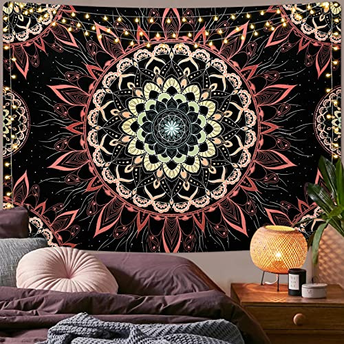 Yugarlibi Arazzo da parete con mandala, indiano, bohémien, hippie, decorazione da parete, colore rosa, design del loto, estetico per camere da letto, dormitori, stanze da letto, 235 x 180 cm