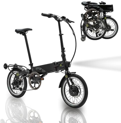 Flebi Vélo Électrique Pliable 16 Supra 4.0 avec Autonomie 70 km et Batterie Amovible 10,4Ah/374Wh + 3 Vitesses - E-Bike Urbain Unisexe Compact et Léger Femme/Homme - Noir