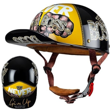 Halbschalenhelm Mit ECE-Zulassung Vintage Motorradhelm Baseball Cap Cruiser Chopper Scooter Helm Herren Retro Motorrad Halbhelm Damen Mofa Helm(6,L(59~60CM))