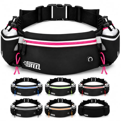 Löparbälte, midjeväska sportbälte med mjuk flaska flaskhållare vattentät ficka herr dam för iPhone smartphone Samsung Galaxy, bekväm jogging fot, 1 stycke, Taille unique, Löpbälte (ROSE)