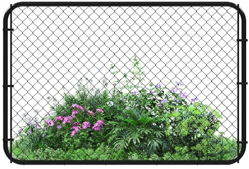Kicari 26-72 Wx48 H Chain Link Fence Gate, Anti-Rust PVC-Coated Garden Fence with Gate, Adjustable Outdoor Fence Gate Kit for 2.2–6ft Openings with Round Corner Frame for Yard, Patio & Entry