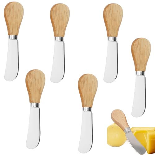 VCSJW 6 Stück Buttermesser Klein Edelstahl Set, Käsemesser, Brot Creme Messer, Marmeladenmesser Mit Holzgriff Für Käse Marmelade Butter