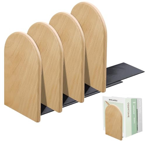 WANDGU 2 Pares Sujetalibro de Madera: 13×8cm Libros Estanteria Madera de Haya, Separadores Libros Antideslizante, Sujeta Libros de Metálicos, Sujeta Libro Resistente para Hogar, Oficina, Escuela