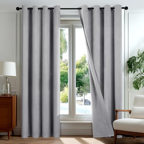 Deconovo Tende Oscuranti 100% con Occhielli – Set di 2 Pannelli 140x290 cm Grigio, Tende per Interni Moderne per Camera da Letto e Soggiorno