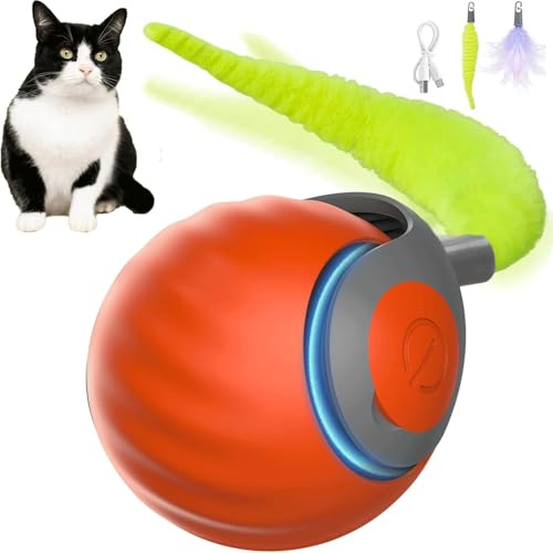 KQLHLHDYZ Giocattolo interattivo per gatti, giocattolo interattivo con coda sostituibile, palla rotante automatica per gatti e cani, due modalità giocattolo per cani ricarica rapida USB, arancione