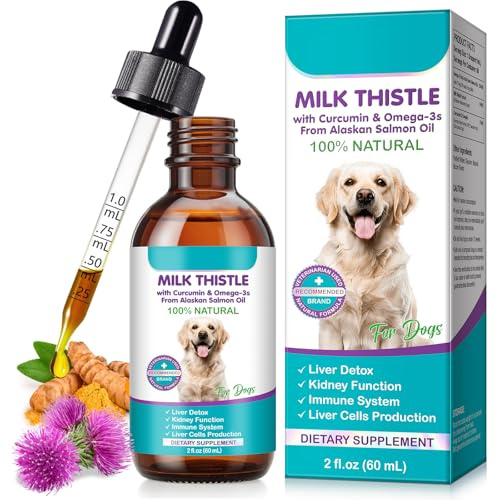 Chardon-Marie pour chien, chardon-Marie - Extrait liquide - Gouttes pour chiens - Soutient la santé du foie, détoxification saine, complément naturel pour soutenir la fonction rénale des animaux de