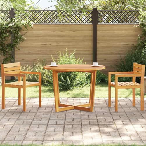 VIHHQGC Solid Wood Garden Dining Table for Patio, Sturdy Cross Leg Outdoor Table with Round Slatted Top, Acacia Wood Outdoor, Weather Resistant Solid Patio Round Garden with Slatted Top