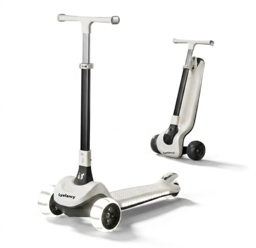 Lyefancy 3 Wheel Scooter for Big Kids Age 3-15, Folding Scooter for Teens, Children Scotter with 5 Adjustable Height and Cup Holder, Flashing PU Wheels, Lean to Steer, Flashing Deck