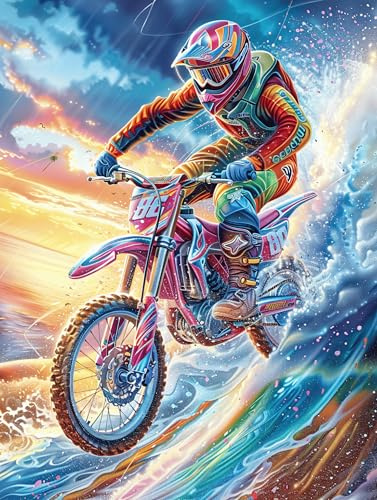 Piloto de Motocross en el Agua Puzzles 300 Piezas Estera Portátil Wild Animals Fantasy Hada Tale Rompecabezas para Adultos Desafío Intelectual Aliviar Estrés Decoración Hogar 3D 300 PCS