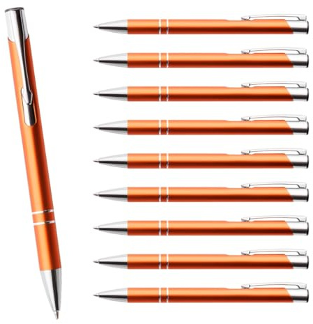 WPRO Metall Kugelschreiber Set 10 Stück orange | Schreibfarbe blau; elegantes Schreibgeräte Set mit ergonomischem Griff; langlebige Mine; ideal für Büro und Business