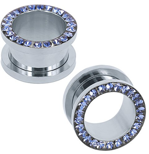ZS 316L Stainless Steel Rhinestone Crystal Ear Tunnel Plugs Ear Gauges Expanders Body Piercing (Blue, 5/8(16mm))