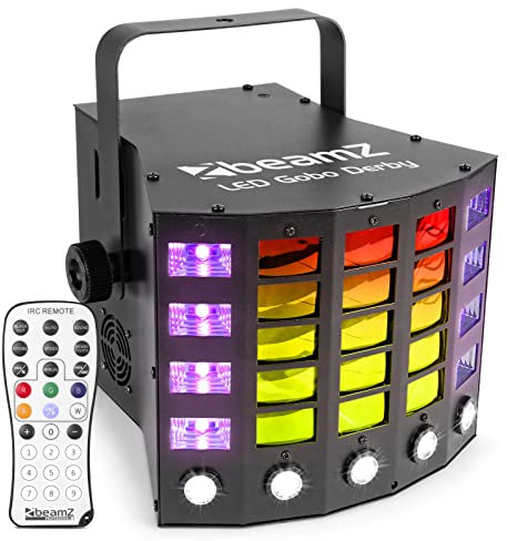 BeamZ Gobo Derby - Discolicht Partylichxt, Lichteffekt mit Schwarzlicht, Strobo, DMX, Soundsteuerung, Fernbedienung, Disco Lichtstrahler, DJ Lichteffekt, Lichanlage, Lichtorgel, 3-in-1 Effektstrahler