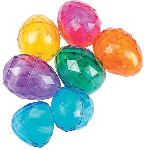 Fun Express Diamond Plastic Easter Eggs - Sparkling 12 Easter Eggs, Elevate your Easter Egg Hunt Experience with Plastic Diamond Egg - Roomy Delights, Big Surprises Await & Stress-Free Easter Fun