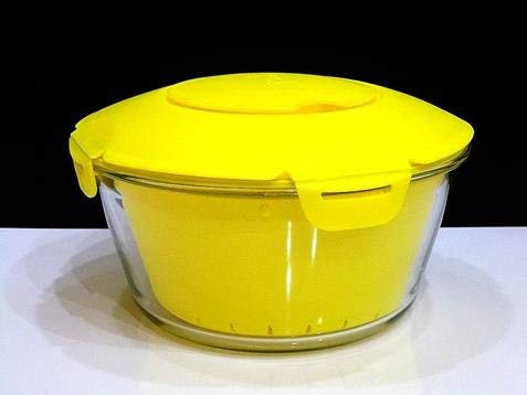 PASABAHCE 4995817 Arrocera Microondas Zest de cristal, con cesta de plástico y tapa de material antideslizante, azul, 2,2 l