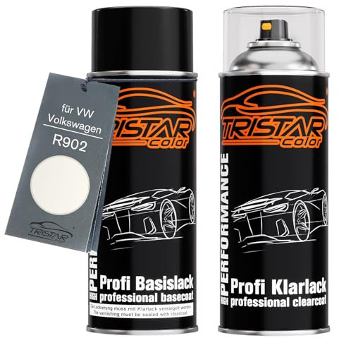 TRISTARcolor Autolack Spraydosen Set für VW/Volkswagen R902 Grauweiss Basislack Klarlack Sprühdose 400ml