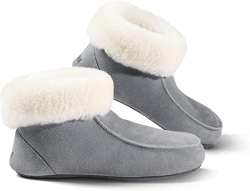 Fellhof handgemachter Hüttenpatschen aus Lammfell Hausschuh Damen Herren Unisex gefüttert Winter-Sommer Hausschuhe Naturprodukt atmungsaktiv (Blue Grey Gr. 39)