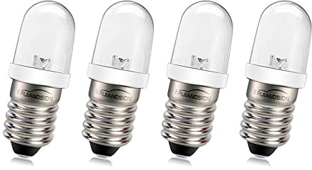 Ruiandsion E10 Bombilla LED 220V 230V AC Base de tornillo Luz indicadora LED de ahorro de energía Base E10 Bombilla LED de actualización, Blanco cálido (Paquete de 4)