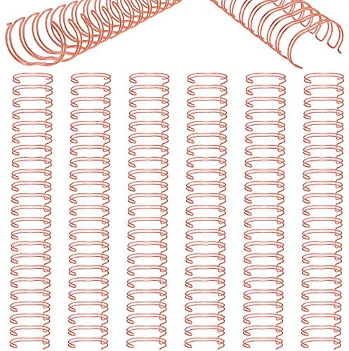 Zonon 6 Pieces Binding Wire Twin Loop Spines Double Loop Binding Wire 1 Inch Cinch Diameter 23 Holes for Teacher Student Document Notebook Making(Rose Gold)