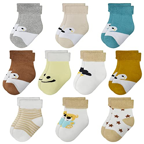 TRAMLE Baby Boys Socks, 10 Pairs Cotton Cute Warm Thick Terry Socks for Newborn Baby Girls 0-6 months