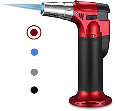 Butane Torch, ibforcty Refillable Culinary Cooking Torch Kitchen Blow Torch Lighter with Safety Lock Adjustable and Lock Flame (Butane Gas not Included) (Red)