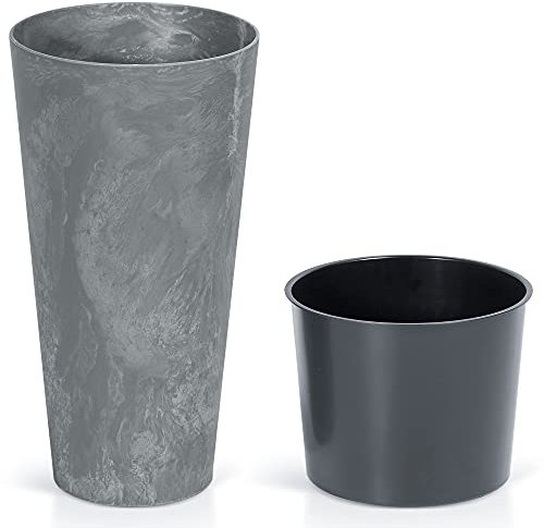 URBNLIVING Lot de 2 grands pots de fleurs effet béton pour extérieur, buis et boules de buis (noir, 2)