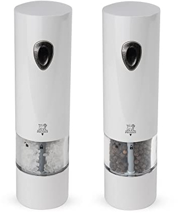 Peugeot PHENIX White Lacquered Stainless Steel Electric Adjustable Salt & Pepper Mill Gift Set, 8-inch