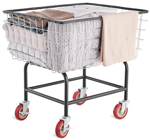 VEVOR Carrello Portabiancheria in Filo Metallico, Cesto a Rotelle Portabiancheria Carrello Portabiancheria Commerciale in Filo Metallico Cestino 678 x 550 x 290 mm, Capienza ca. 100L, per Lavanderia