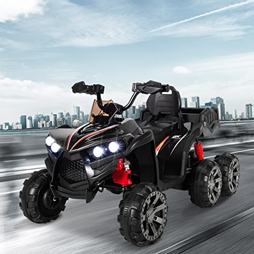 Maxmass Kids Electric ATV, 12V Battery Powered Ride on Quad Bike with Back Trunk, LED Lights, Music, Story and USB, 6 Wheels Vehicle Toy Car for 3 + Years Boys Girls (Black)