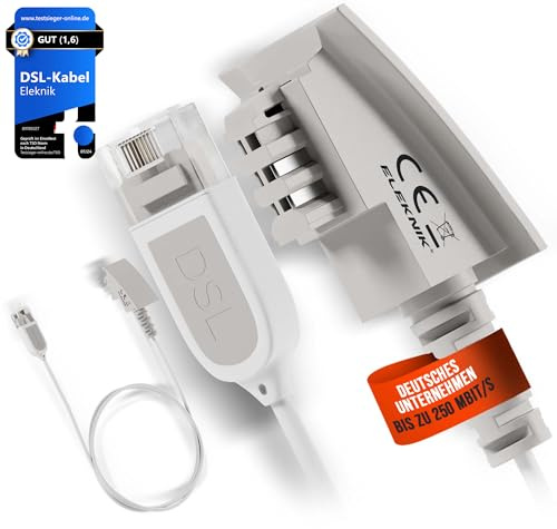 Eleknik DSL Kabel | 1m, Weiß – High-Speed VDSL 250 MBit/s, TAE-F zu RJ45, Robustes Internetkabel, Mit Galvanischer Signatur, Für Router an Telefondose, Speedport & Fritzbox