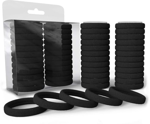 Levani® 50 Piezas de Gomas para el Cabello – Gomas de Algodón para el Pelo – Coleteros para Hombres y Mujeres – Negras – Gomillas para Niña (Negro, Ø 5 cm)