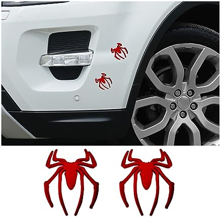 JNNJ 2 Pcs 3D Forma de Araña de Metal Calcomanía del Auto, Automóvil Emblema Animal En Aleación de Zinc, Vehículo Pegatina Universal para La decoración Exterior del Coche Camión Moto（Rojo）