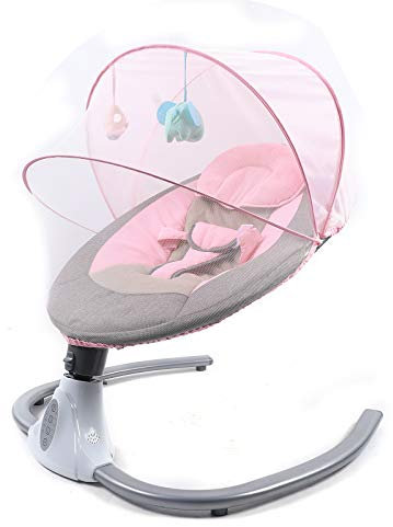 Baby Schaukelstuhl Baby Prahler für 0-12months 3-12KG, Eingebauter 12-Musik-MP3-Player, Elektrische Babyschaukel mit Musik,Faltbar, abnehmbar und waschbar (Rosa)