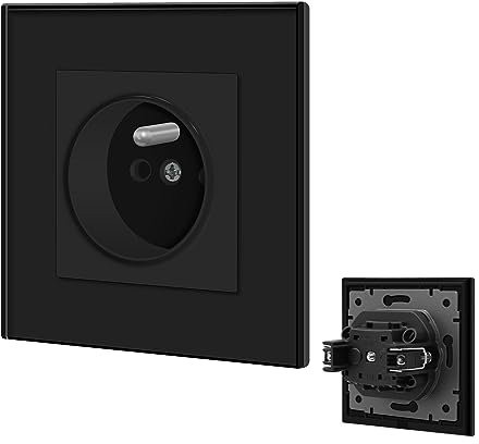BSEED Prise Murale,Prises electriques Standard avec des griffes,16A 110-250V Single Prise de Courant Alternatif avec Panneau en Verre Cristal,Prise Encastrable, pour Bureau à Domicile(1 Prise,Noir)
