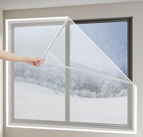 Cozomiz Isolamento Termico Tenda Isolante Trasparente per Porta Tenda Isolante Kit Termico per Finestre in PVC per Interni Pellicola Isolante Acustico Impermeabile 200x200cm Bianco