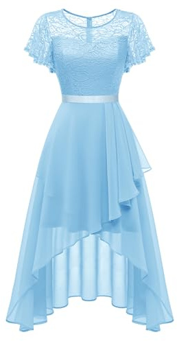 Wedtrend Vestido de noche elegante para mujer, vestido de cóctel de alta y baja con encaje, A línea para boda, vestido corto festivo para mujer, A línea, vestido Vokuhila, azul claro, L
