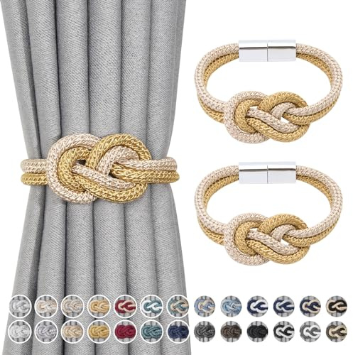Pretty Jolly Mini magnetisk gardin gardinomtag nordisk enkel stil gardin gardin elegant dekorativ gardin draperi slips tillbaka för husfönster Drapery, guld & beige, 2 stycken