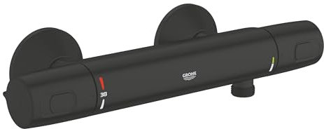 GROHE Precision Trend, Duscharmatur, wassersparend (Thermostat für stets konstante Temperatur, Mischbatterie mit kühler Oberfläche, Sicherheitssperre bei 38°C, Metallgriffe), schwarz, 1022172432