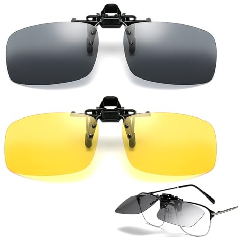 Wnddle Clip Lunettes Conduite de Nuit Polarisées, Clip Solaire 2 pièce, Clip Lunettes de Soleil Polarisées, Relevable, pour Hommes Femmes pour la Conduite et Les Activités de Plein air (L)