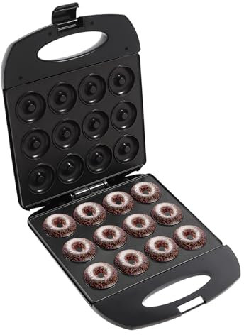 Donut Maker,Mini-Donut-Maker,Donut Machine für Zuhause,Backt 12 Mini-Donuts,Antihaftbeschichtung,Beidseitige Heizung,Frühstück, Snacks,Desserts