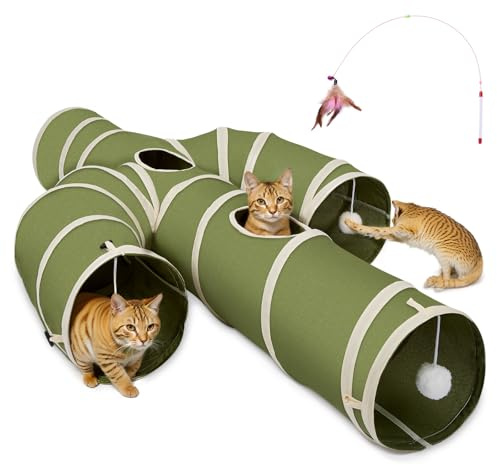Ownpets Multi-Cat Play Tunnel with Interactive Toys - Expandable Cactus Design, 25cm Diameter, Foldable for Easy Storage, Ideal for Indoor & Garden Cat Entertainment
