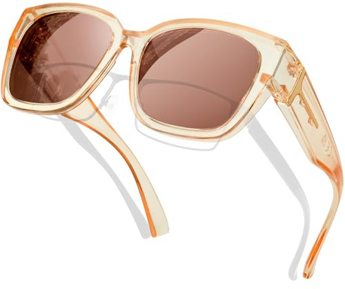 KANASTAL Beige Sovraocchiali Occhiali da Sole Champagne Marroni Donna Polarizzati Uomo Trasparenti Chiari UV400 Sovrapponibili Quadrati Alla Moda Brown Sunglasses over Glasses -Montatura Champagne