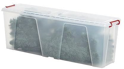 Extra Lange Aufbewahrungsbox mit verschließbarem Deckel, 110 L Kunststoffbox für künstlichen Weihnachtsbaum, Tannengirlande, Weihnachtspapier (1)